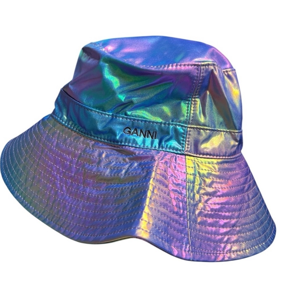 Ganni Multicolor Iridescent Recycled Polyester Bucket Hat Size M/L